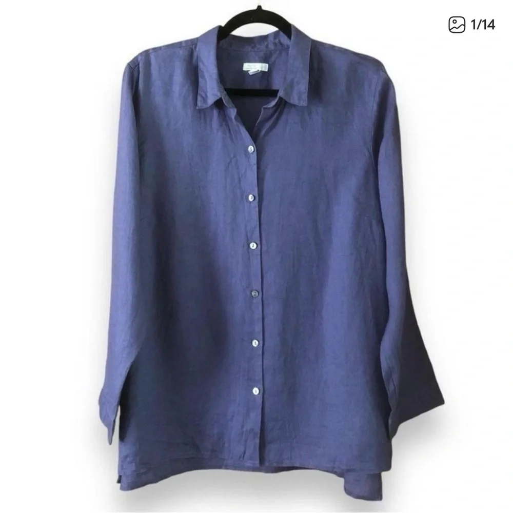 J. Jill Everyday Linen Button Down Light Marine - Medium - Picture 3 of 9